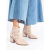 Béžové ažurové dámské kovbojky (Velikost 36)