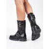 Černé kožené dámské kotníkové boty na platformě zdobené řemínky Sergio Leone