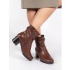 Hnědé kožené dámské kotníkové boty na sloupku s vrásněným svrškem Sergio Leone (Velikost 36)