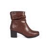 Hnědé kožené dámské kotníkové boty na sloupku s vrásněným svrškem Sergio Leone (Velikost 36)