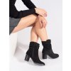 Černé semišové kotníkové dámské boty na sloupku (Velikost 36)