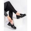 Černé  dámské loafersy na platformě s ozdobným řetízkem (Velikost 36)