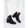 Dámské černé semišové kotníkové boty se stříbrnou přezkou (Velikost 36)