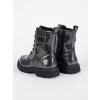 Černé lakované dívčí kotníkové boty na šněrování (Velikost 36)