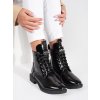 Šněrovací dámské černé kozačky  z lakované ekologické kůže (Velikost 37.5)