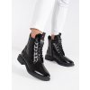 Šněrovací dámské černé kozačky  z lakované ekologické kůže (Velikost 37.5)