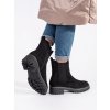 Černé ploché semišové kotníkové boty s částečně elastickým svrškem (Velikost 36)