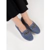 Kožené modré mokasíny s řetízkem na platformě