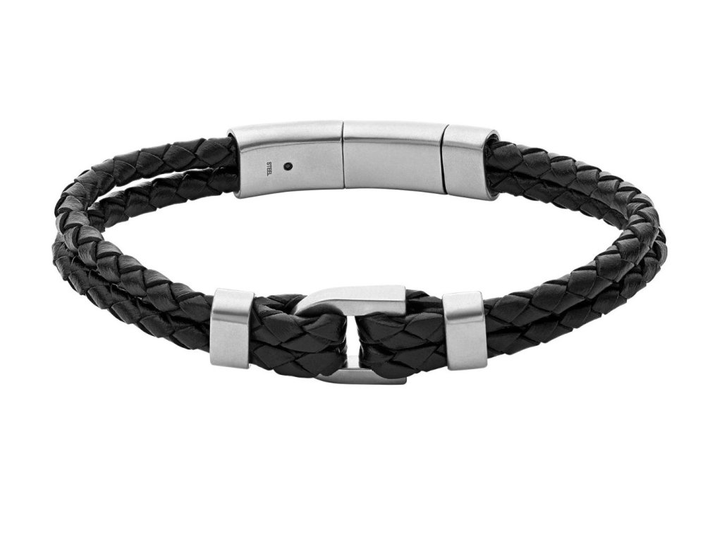 FOSSIL Černý kožený náramek délka 21,5cm pro muže Heritage JF04202040