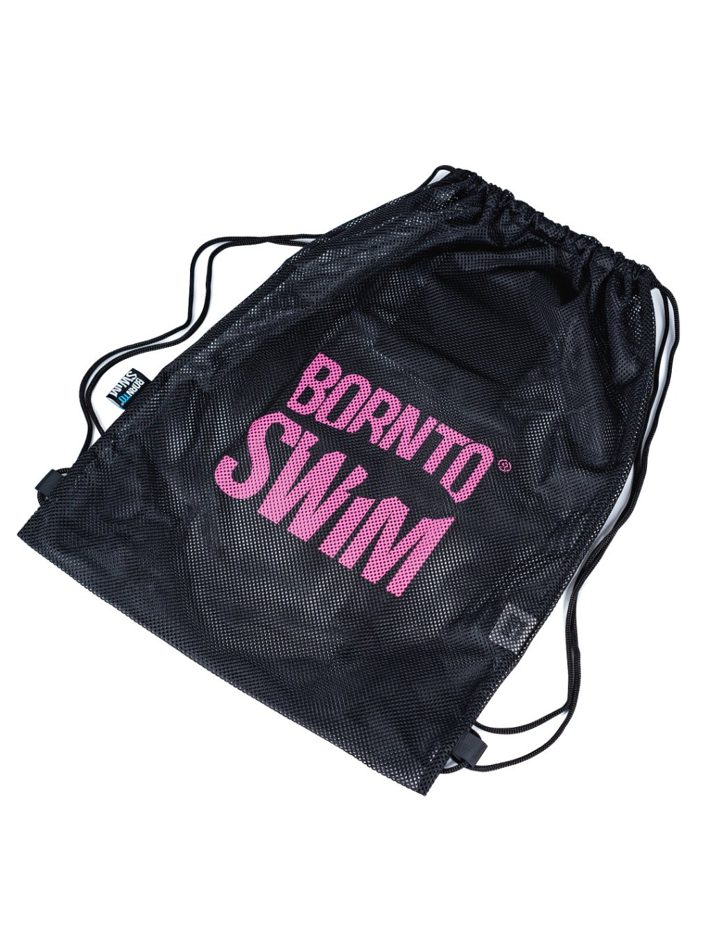 Large black drawstring bag MESH BAG Black Pink Born To Swim