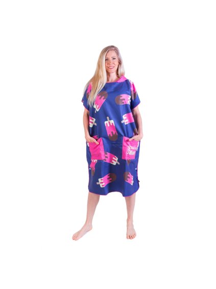 Poncho mit Kapuze für Erwachsene - Blau/Pink