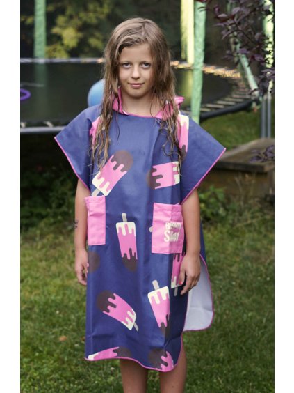 Poncho ručník s kapucí pro děti - Modro/růžová