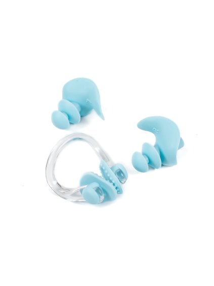 Set – nose clipper and silicone earplugs – Blue and pink