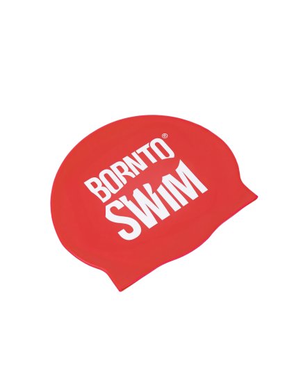 Seamless silicone cap RED BornToSwim® WHITE logo