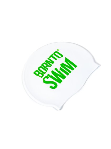 Schwimmende Silikonkappe WHITE BornToSwim® Classic GREEN logo