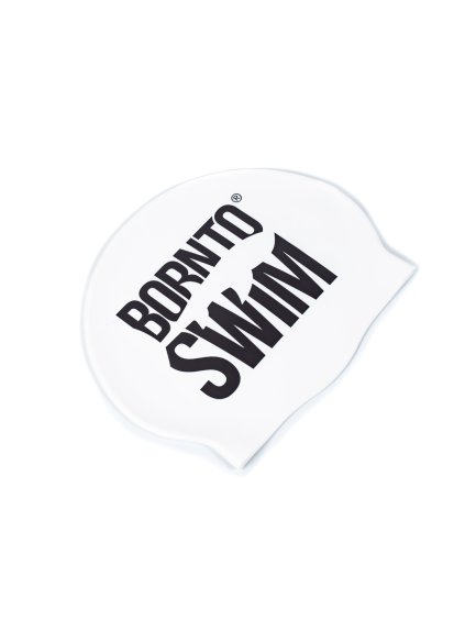 Silicone cap white BornToSwim® Classic large color logo - Black