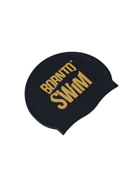 Seamless silicone cap BLACK BornToSwim® GOLD logo