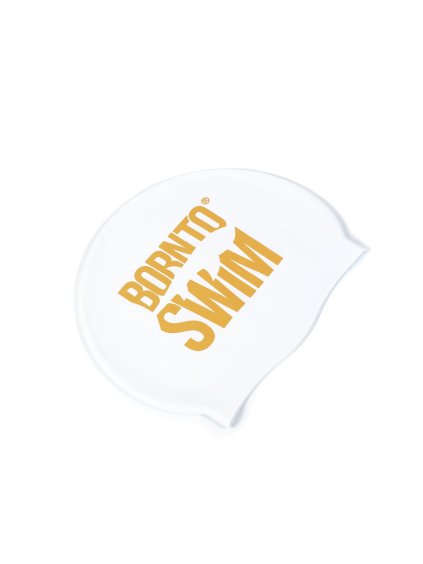Seamless silicone cap WHITE BornToSwim® GOLD logo