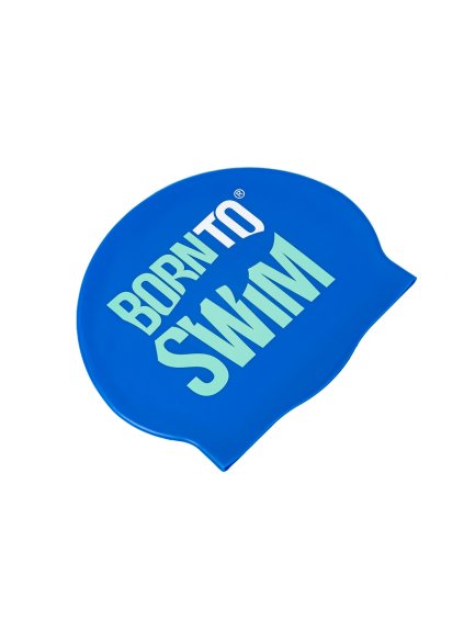 Plavecká silikonová čepice MODRÁ BornToSwim® s MÁTOVO-BÍLÝM logem
