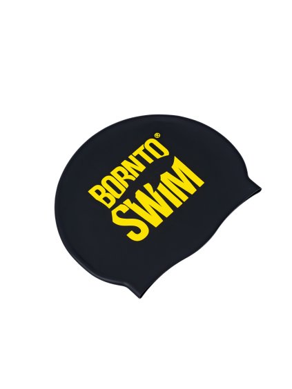 Schwimmende Silikonkappe BLACK BornToSwim® Classic YELLOW logo