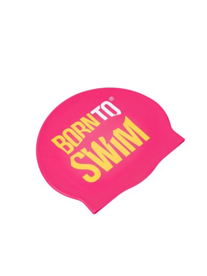 Plavecká silikonová čepice RŮŽOVÁ BornToSwim® se ŽLUTO-BÍLÝM logem
