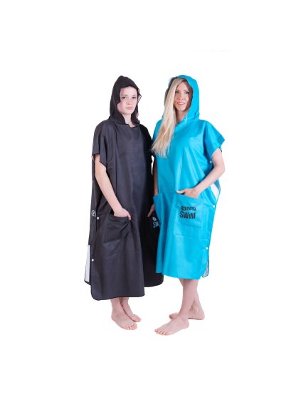 Poncho mit Kapuze für Erwachsene - Schwarz und Türkis
