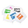 Schwimmende Silikonkappe BornToSwim® Classic WEIß mit HELLBLAU Logo