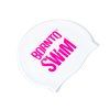 Schwimmende Silikonkappe BornToSwim® Classic WEIß mit ROSA Logo