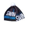 Wintermütze schwarz BornToSwim® mit blauem Logo und weißem Bommel
