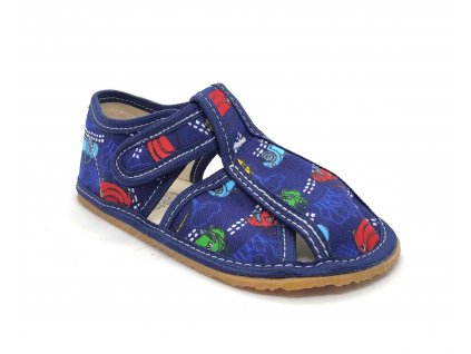 Baby Bare Shoes - Slippers Cars Navy