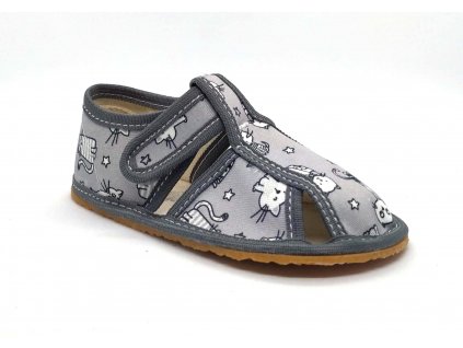 Baby Bare Shoes - Slippers Grey Cat