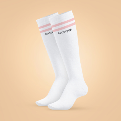 Podkolienky Knee High Socks White - BeastPink