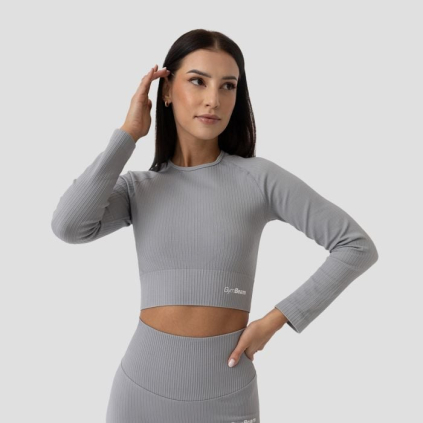 Dámske tričko FLO Ribbed Crop-Top Grey - GymBeam