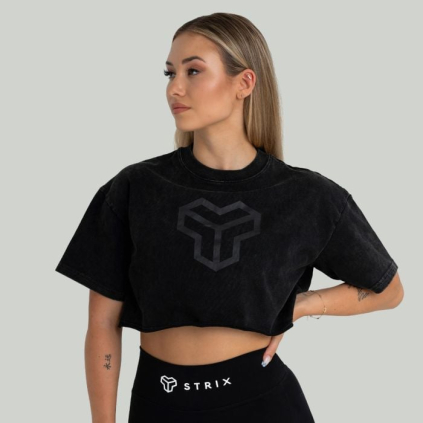 Dámske tričko CropTop Washed Black - STRIX