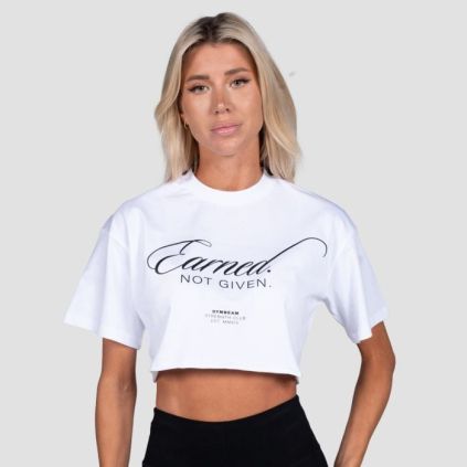 Dámske cropped tričko Earned White - GymBeam