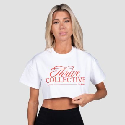 Dámske cropped tričko Thrive White - GymBeam
