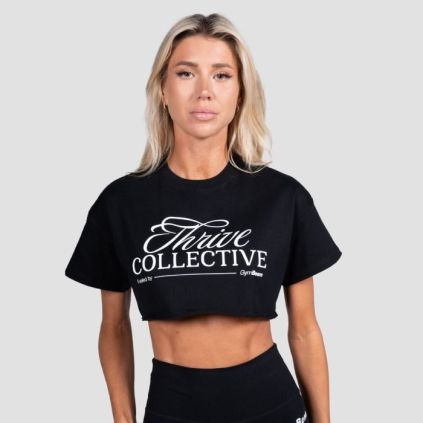 Dámske cropped tričko Thrive Black - GymBeam