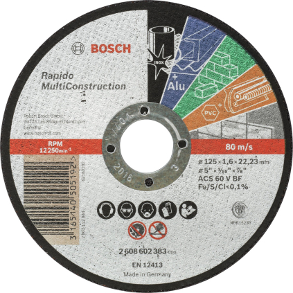 2608602383 Bosch Rezací kotúč Rapido Multi Construction rovný, hr. 1,6 mm, pr. 125 mm 3165140505192 - 