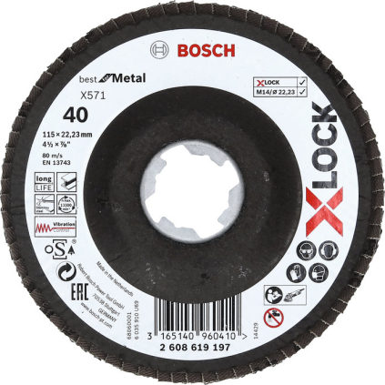2608619197 Bosch Vejárovitý kotúč X571 X-LOCK Best for Metal, fibrová doska, prelis, 115 mm, P 40 3165140960410 - 