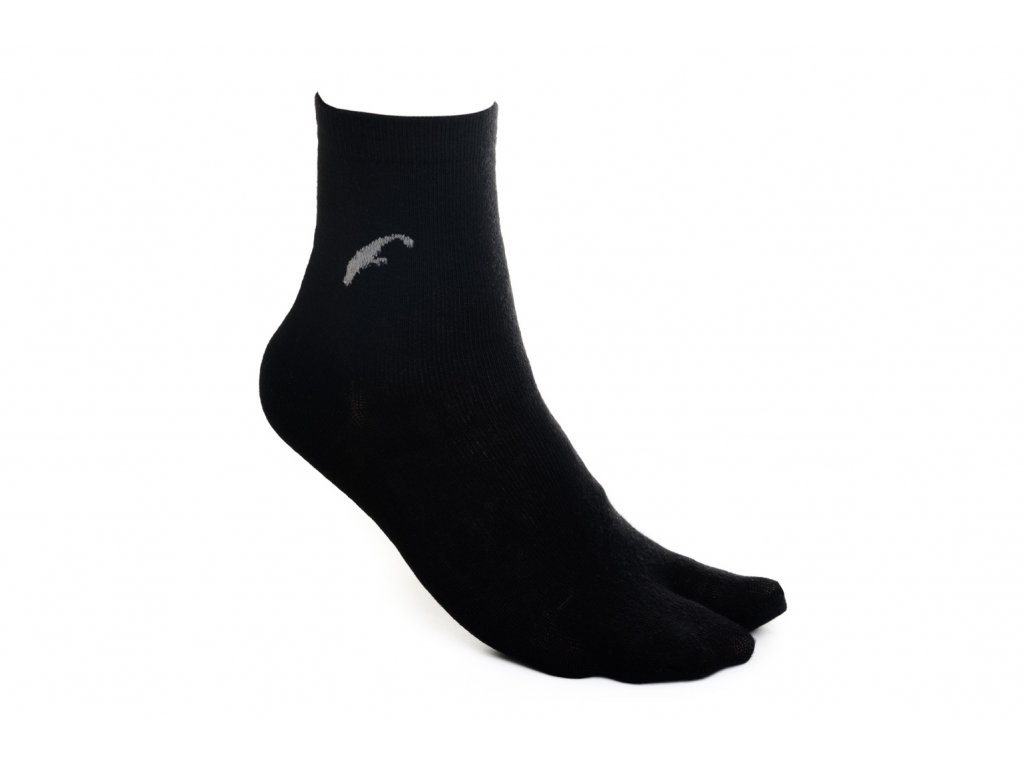 Two toe sock black foot