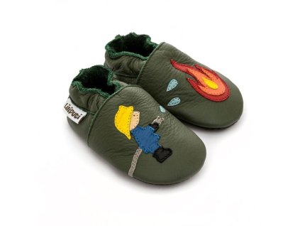 Barefoot capáčky Liliputi® - Soft Paws Fireman zelené (Veľkosť L, Vnútorná dĺžka topánky (mm) 138, Vnútorná šírka topánky (mm) 70)