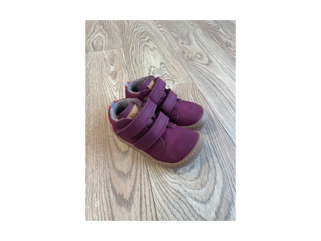 Zateplená barefoot kotníková obuv - DON 2.0 WOOL BORDO, KOEL4kids
