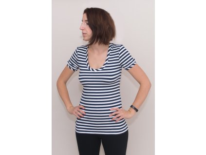 Bambusové tričko s krátkým rukávem - pruhované modré, Duomamas