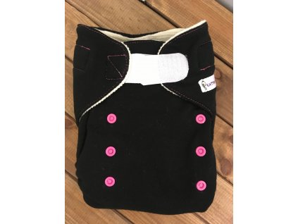 Svrchní kalhotky VLNA - suchý zip - černé s růžovou, KatyvBaby