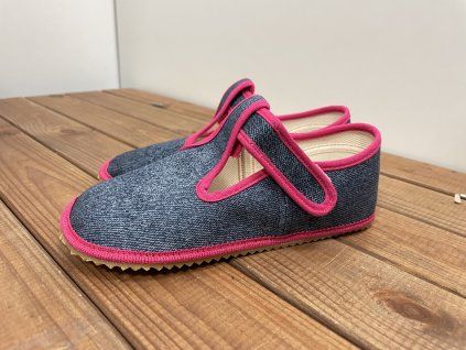 barefoot bačkory Beda Pink Denim BF 060010/W