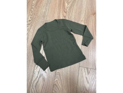 Merino tričko s dlouhým rukávem - khaki zelená, Duomamas