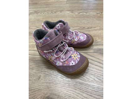 Zateplená barefoot kotníková obuv - Beau Tex Wool Old pink prints, KOEL4kids