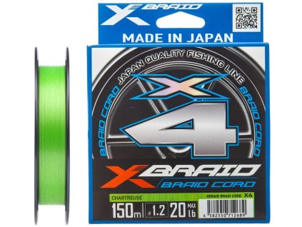 Braid line YGK X-Braid Cord X4 #PE0,8 (0,148mm) 6,3kg 150m Zelená