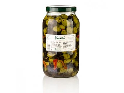 Grüne und schwarze Oliven, pikant eingelegt, ohne Kern, von Viveri, 3,0 kg