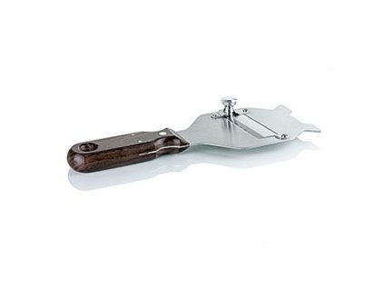 Trüffel-Hobel, Metall, gewellte Klinge, eckiger Kopf, breiter Holzgriff, St